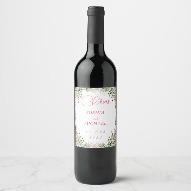 Arche florale Rose Poussiéreuse Autocollant de vin (Devant)