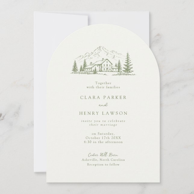 Arched Sage Mountain Photo Wedding Invitation (Devant)