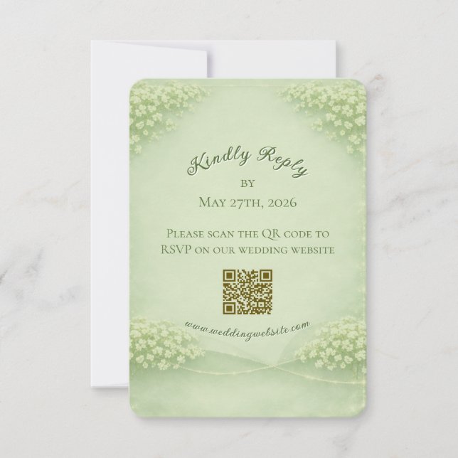 Arched Soft Green Wedding RSVP card (Devant)
