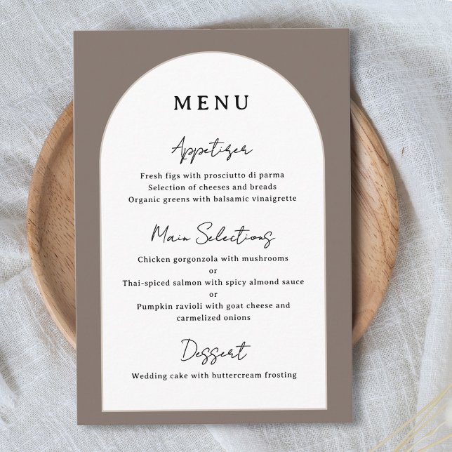 Arched Wedding Reception Menu Custom Dinner Detail (Arched Wedding Reception Menu Custom Dinner Detail Modern Taupe Dome Arch Meal Choices Options)