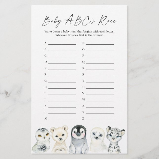 Arctic Animals Baby shower ABC's Race Game (Devant)