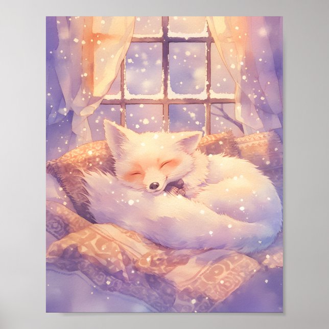  Arctic Fox Sleeping Nursery Wall Art Print Poster (Devant)