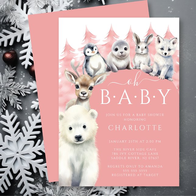 Arctic Friends Winter Girls Baby shower Invitation (Créateur téléchargé)
