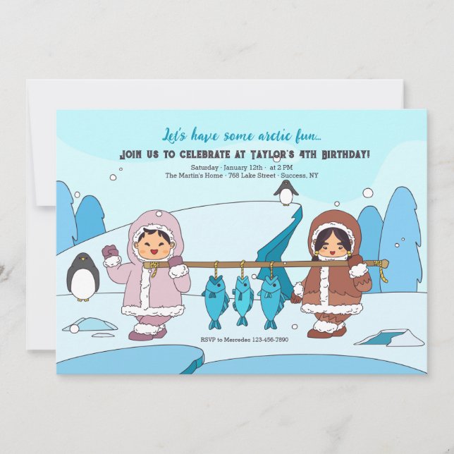 Arctic Fun Anniversaire Fête Invitation (Devant)