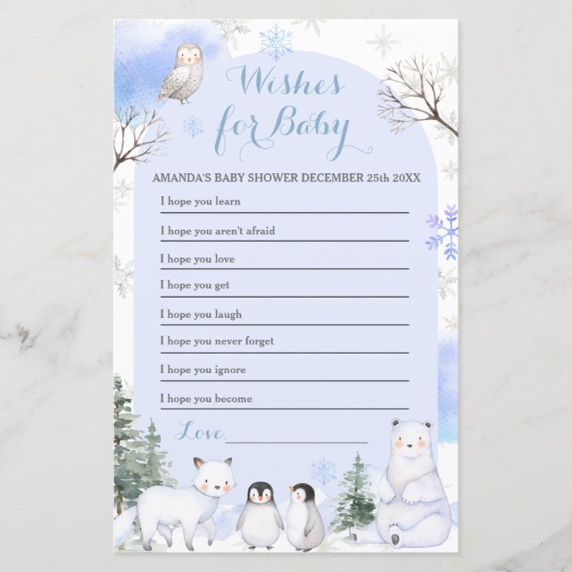 ARCTIQUE ANIMAL Snowflakes Arbres Voeux pour bébé (Devant)