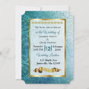 Ardoise Bleu et Or Mandala Mariage Invitations