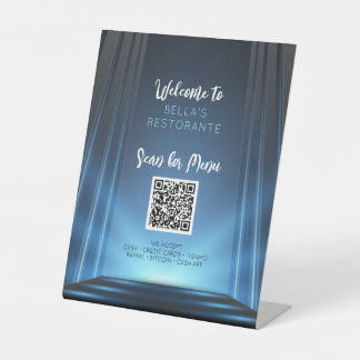 Ardoise Bleu Menu Restaurant Code QR Panneau Table