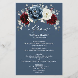 Ardoise Burgundy Blanc Ivory Boho Menu Mariage