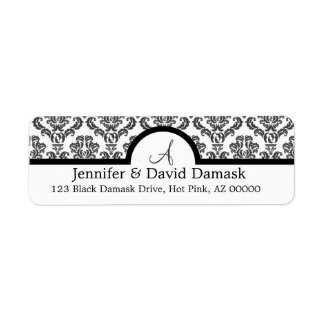 Ardoise gris Damask Monogramme Étiquettes