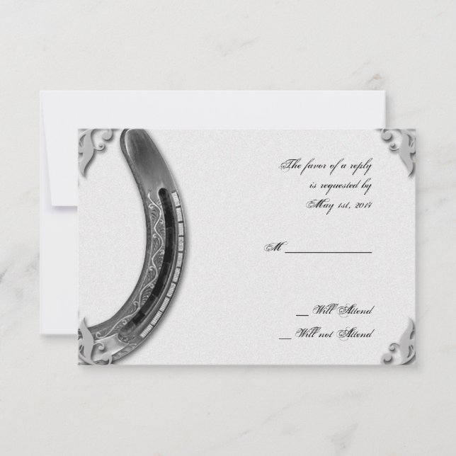 Argent à cheval sur carte de réponse Mariage blanc (Devant)