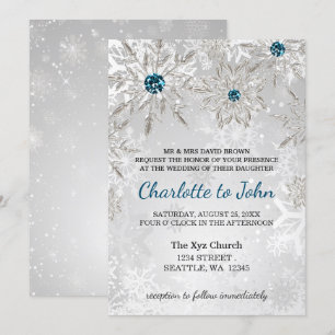 argent aqua flocons de neige invitation de mariage