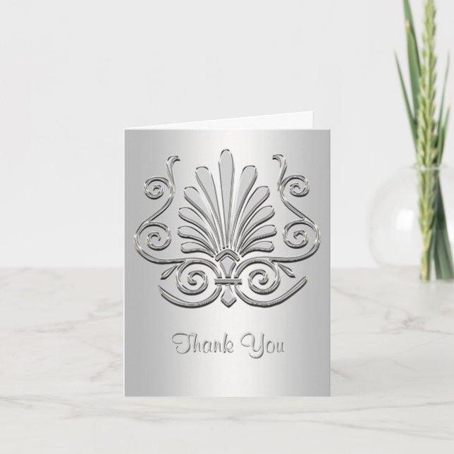 Argent blanc Art déco Damask Merci (Devant)