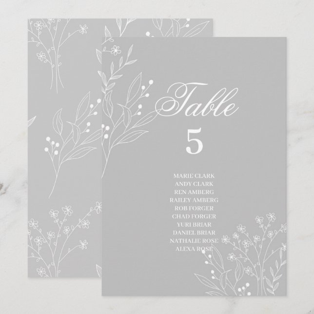 Argent Blanc Coin Floral Boho Cartes de sièges (Devant / Derrière)