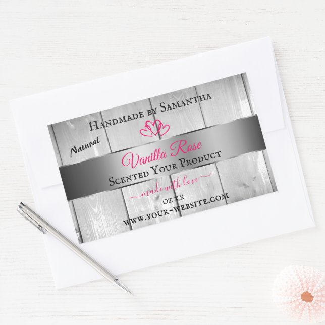 Argent Blanc Grain produit Étiquettes Coeurs roses (Enveloppe)