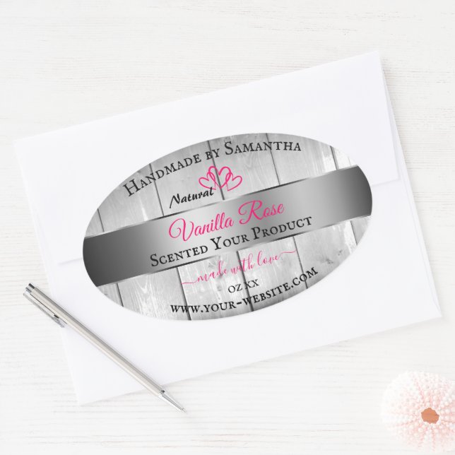 Argent Blanc Grain produit Étiquettes Coeurs roses (Enveloppe)