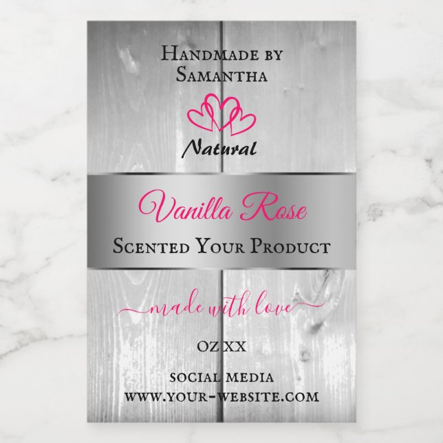 Argent Blanc Grain produit Étiquettes Coeurs roses (Étiquettes simples)