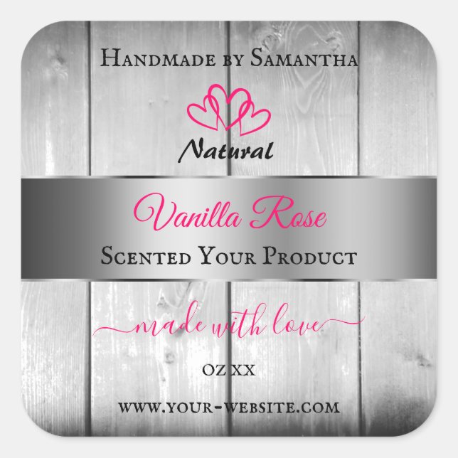 Argent Blanc Grain produit Étiquettes Coeurs roses (Devant)