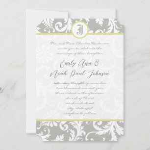 Argent Cloud gris Damask Jaune Faire-part de maria