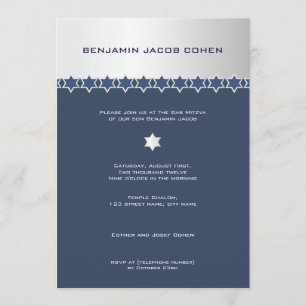 Argent et marine - invitation de Mitzvah de barre