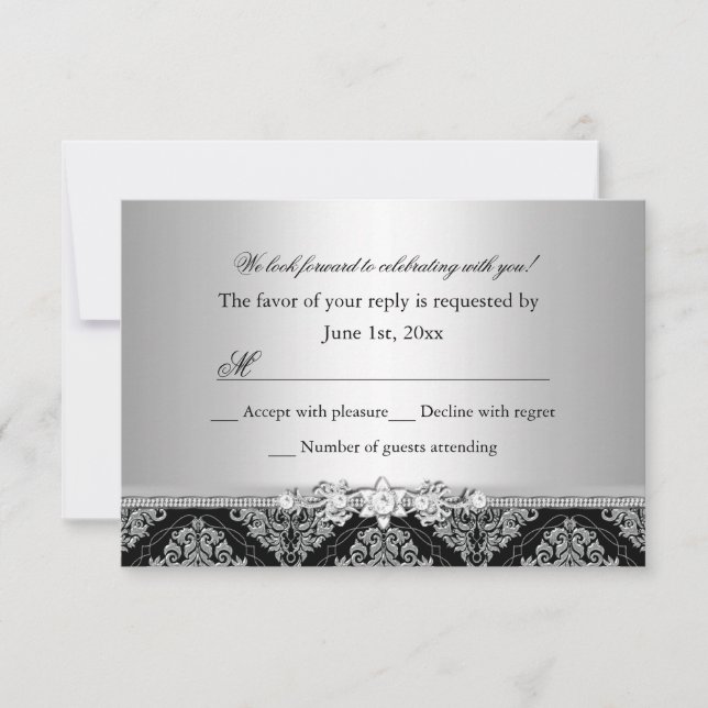 Argent et noir Damask RSVP (Devant)