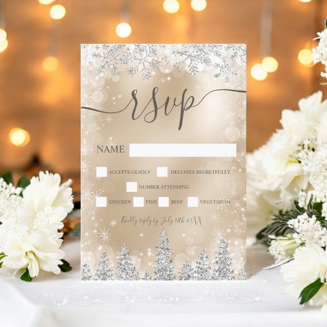 Argent et or neige pin Noël hiver rsvp (Silver and gold snow pine Christmas winter rsvp)