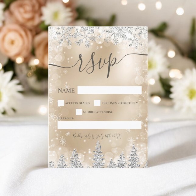 Argent et or neige pin Noël hiver rsvp (Silver and gold snow pine Christmas winter rsvp)