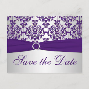 Argent et pourpre Damask Enregistrer la carte Date