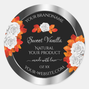 Argent et produits noirs Étiquettes Roses blanches