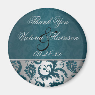 Argent et Turquoise Damas II mariage Faveur aimant