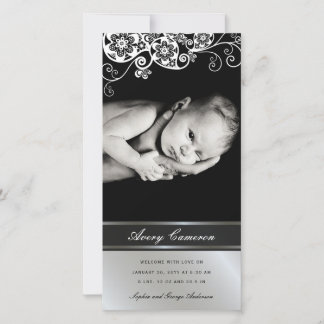 Argent Floral Paisley Baby Girl Faire-part de nais