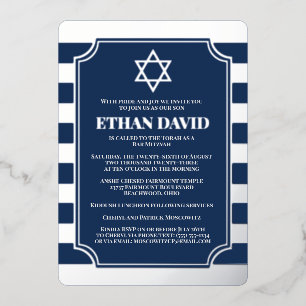 Argent Foil Barre tripée Mitzvah Invitation avec S