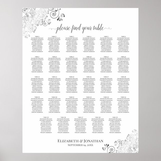 Argent Frills 29 Tableau Mariage Plat blanc (Devant)