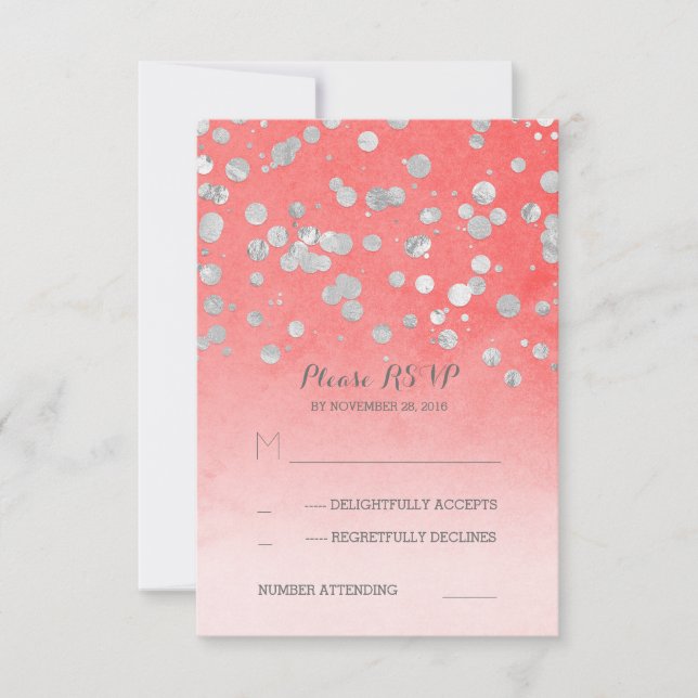 argent glitz rose corail mariage cartes RSVP (Devant)
