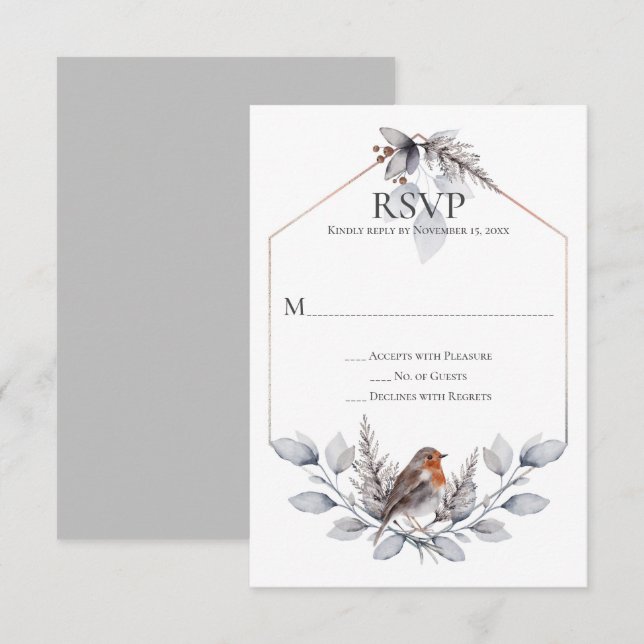 Argent Gris Rustique Botaniques Oiseaux RSVP (Devant / Derrière)