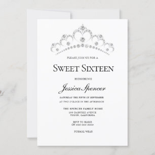 Argent & Marine Diamond Tiara Sweet 16 Invitation