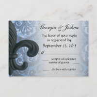 Argent/Marine "fleur de fer" RSVP INVITATION