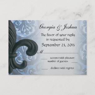 Argent/Marine "fleur de fer" RSVP INVITATION