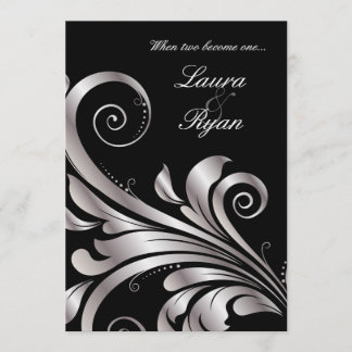 Argent noir Faire-part de mariage feuille