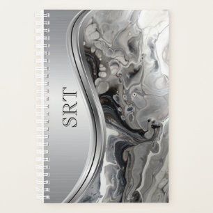Argent Noir Fluid Art Métal Monogramme