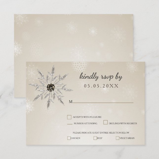argent or neige flocons d'hiver mariage rsvp (Devant / Derrière)