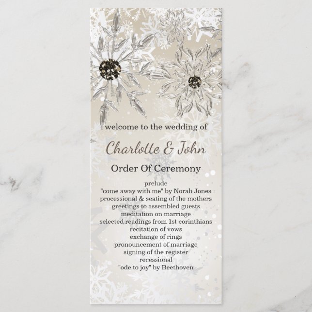 argent or snowflakes programmes de mariage d'hiver (Devant)