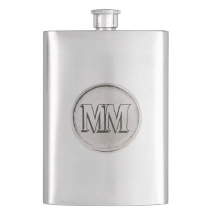 Argent rond avec monogramme - Fiole de qualité sup