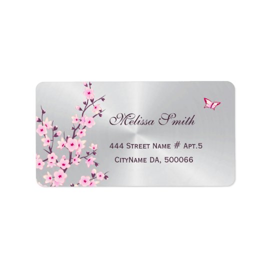 Argent rose de fleurs de cerisier florales étiquette d’adresse