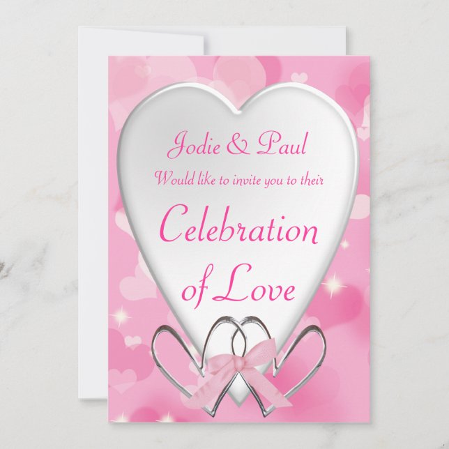 Argent rose et Coeurs blancs - Faire-part de maria (Devant)