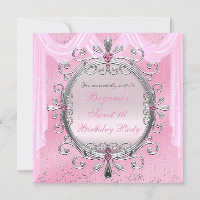 Argent rose Fancy Frame Sweet 16 Party Invitation (Devant)
