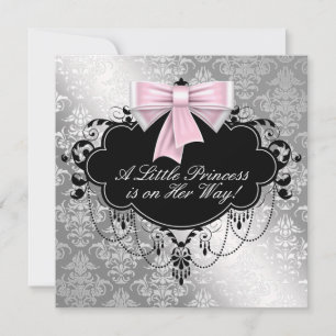 Argent rose princesse bébé douche Invitations