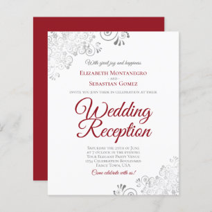 Argent Rouge & Blanc Mariage Réception Invitation 