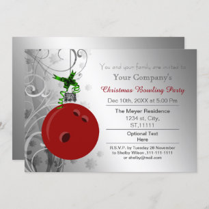 argent rouge Festive Corporate Bowling Invitation