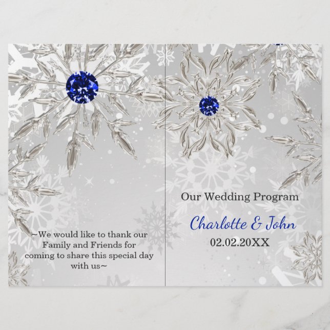 argent royal bleu snowflacon programme de mariage  (Devant)