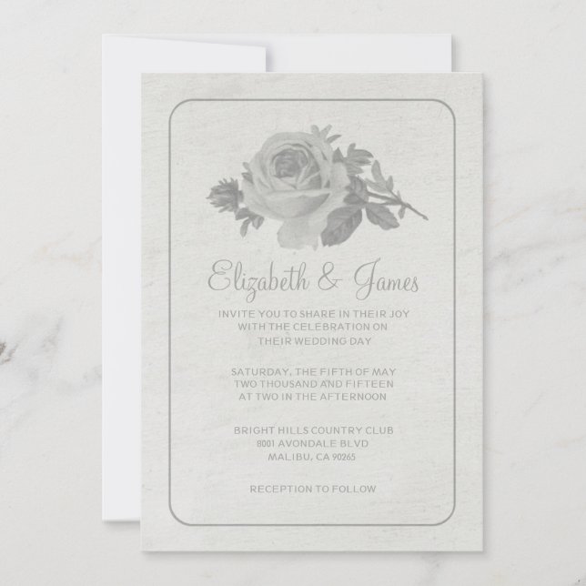 Argent Rustique Floral / Fleur Mariage Invitations (Devant)